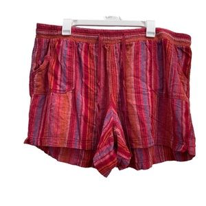 Linen Blend Woven Texture Gauze Breathable Shorts Multicolor Stripe Elastic Tie